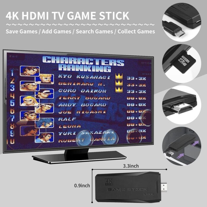YU WELL Wireless Retro Game Console, Plug & Play Video TV Game Stick With 10000+ Games Built-in, 9 Emulators, 4K HDMI Output for TV with Dual 2.4G Wireless Controllers - Image 3