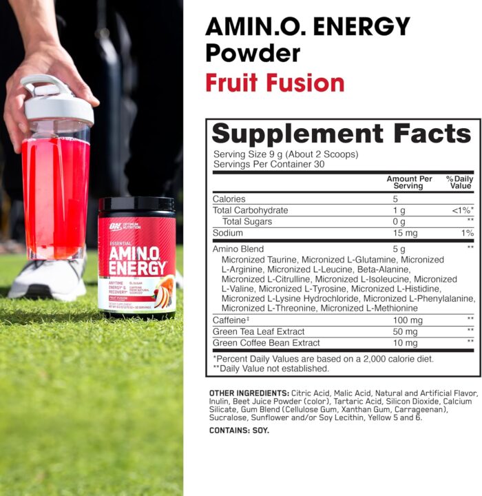 Optimum Nutrition (ON) Amino Energy - Pre Workout With Green Tea, Bcaa, Amino Acids, Keto Friendly, Green Coffee Extract, 0 Grams of Sugar, Anytime Energy Powder - Fruit Fusion, 270 G, 30 Servings - Image 11