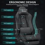 Efomao Ergonomic Gaming Chair with Footrest, Dark Grey Technical Fabric Computer Chair, Adjustable Height Office Seat with Headrest, Lumbar Support, 360° Swivel Video Gaming - Image 6