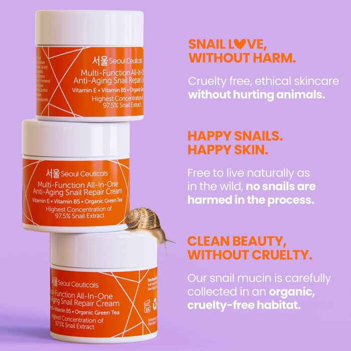 Seoul Ceuticals Korean Skin Care Snail Repair Cream Moisturizer - 97.5% Snail Mucin Extract - All In One Recovery Power For The Most Effective Korean Beauty Routine - 2oz - Image 7