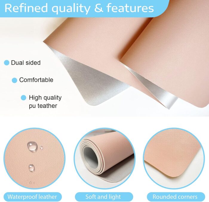 Sky-Touch Desk Pad Leather Computer Mouse Pad Office Desk Mat Extended Gaming Mouse Pad, Non-Slip Waterproof Dual-Side Use Desk Mat Protector 80 x 40cm, (Pink/White) - Image 3