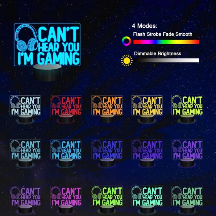 NALACAL Can't Hear You I'm Gaming Night Light, Headset Graphic Video Games Gamer Gift Funny 3D Illusion Lamp 16 Colors Changing Touch & Remote Control for Men Gamers Teenagers and Kids - Image 2