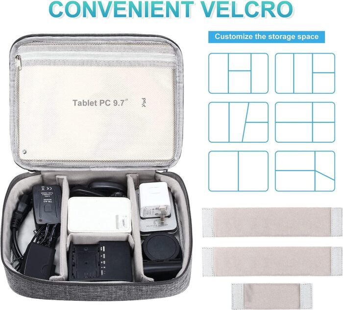 Cable Organizer Bag,Waterproof Travel Electronic Storage with Adjustable Divider Shockproof Portable,for SD Card Case,USB Flash Drive,Charging Cords,USB Charger,Mini Tablet - Image 5