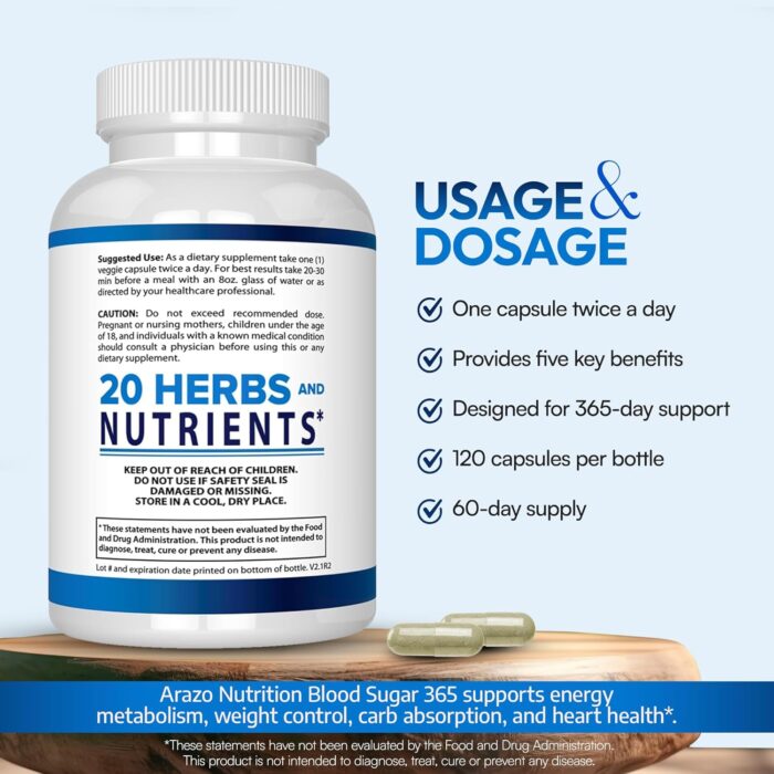 Arazo Nutrition Blood Sugar Support Supplement - 120 Pills - Image 4