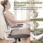 TONFARY Ergonomic Home Office Chair, High Back Mesh Desk Chair with Adjustable Lumbar Support, Flip-up Armrest, Removable Headrest, Swivel Computer Gaming Chair, Space Saving, 330LBS (White+Grey) - Image 3