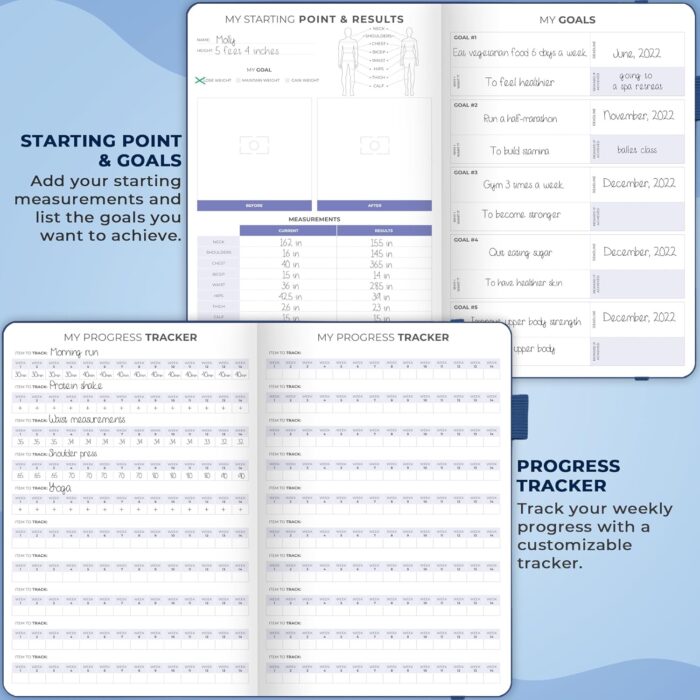 Clever Fox Fitness & Food Journal – Nutrition & Workout Planner for Women & Men – Diet & Gym Exercise Log Book with Calendars, Diet & Training Trackers - Undated, A5 Size, Hardcover (Mystic Blue) - Image 3