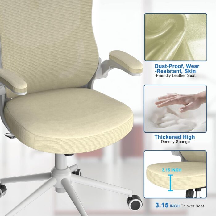 CYKOV 𝑯𝑶𝑴𝑬 𝑶𝑭𝑭𝑰𝑪𝑬 𝑪𝑯𝑨𝑰𝑹, Ergonomic Mesh Desk Chair, High Back Computer Chair- Adjustable Headrest with Flip-Up Arms, Lumbar Support, Swivel Executive Task Chair (Modern, Beige) - Image 5