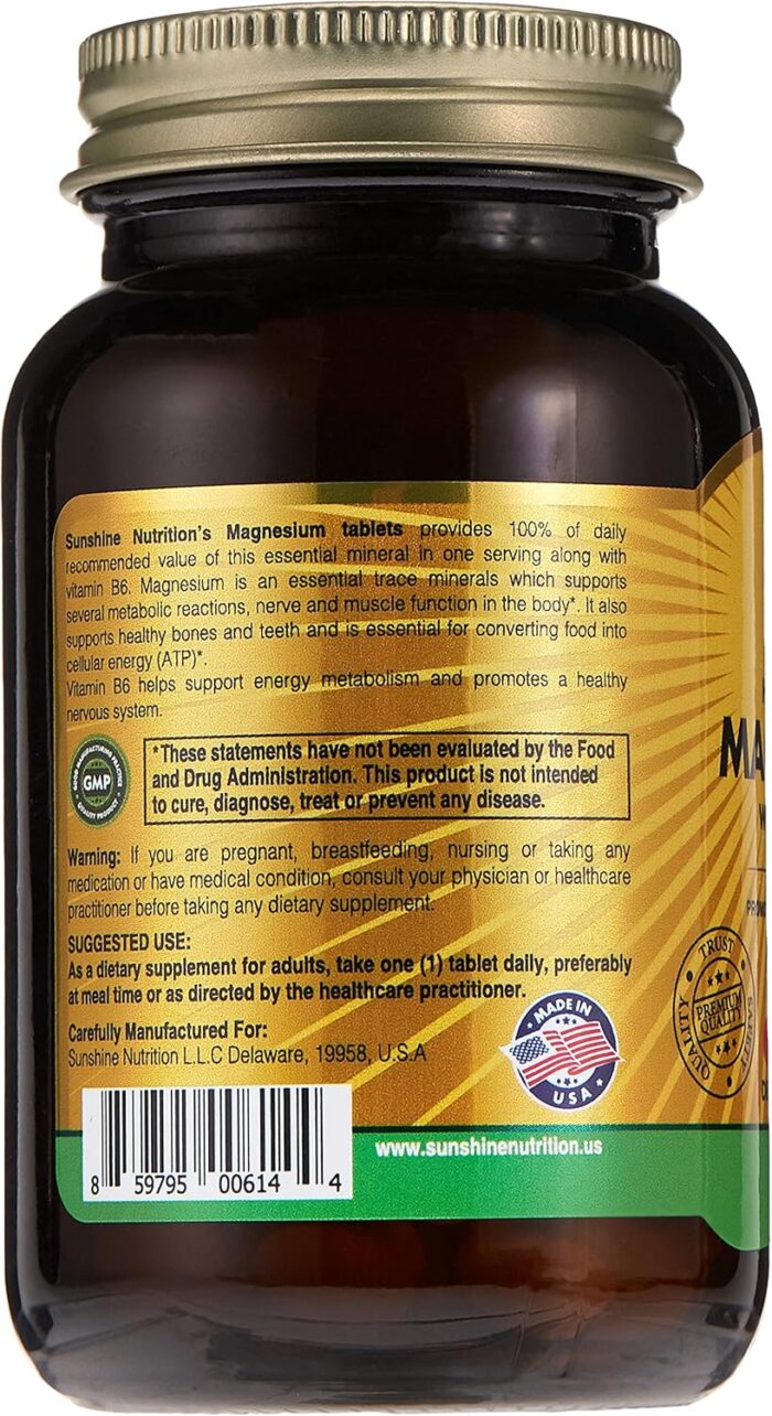 Sunshine Nutrition High Potency Magnesium With Vitamin B6 100 Tablets | To Promotes Healthy Bones - Image 2
