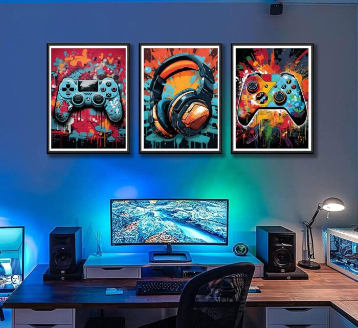 TERRIFI Gaming Wall Art, Retro Video Game Watercolor Posters, Cool Colorful Neon Gamepad Canvas Painting Prints for Boys Room, Kids Game Room, Bedroom Home Decoration, 12x16in, Unframed, 3Pcs - Image 2
