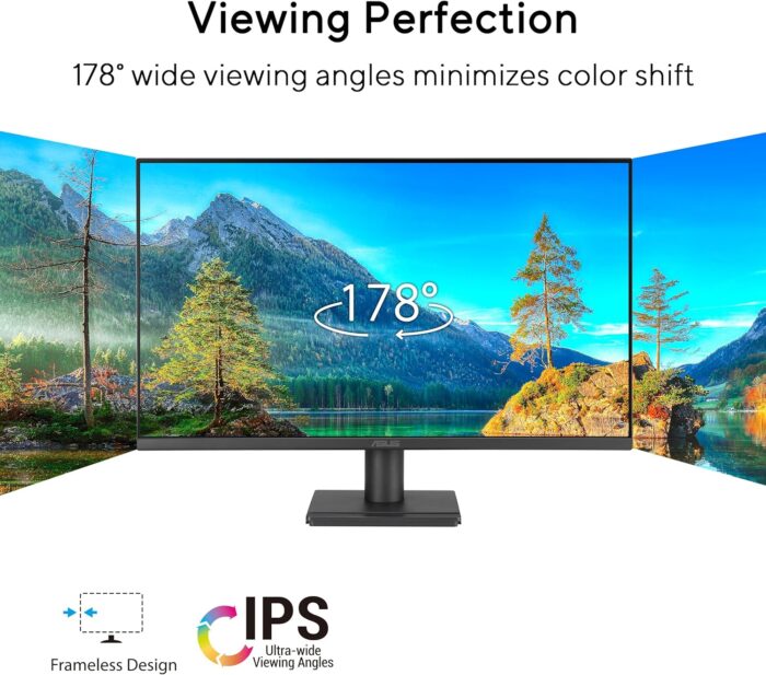 ASUS VA279HG Eye Care Gaming Monitor: 27-inch, IPS, Full HD, 99% sRGB, Frameless, 120Hz, Adaptive-Sync, 1ms MPRT, HDMI, VGA, Low Blue Light, Flicker Free, Wall Mountable - Black - Image 2