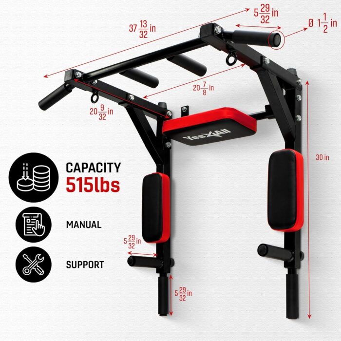 Yes4All Heavy Duty Wall Mounted Pull Up Bar – Multi-Grip Ceiling Strength/Joist Mount/Chin-Up Bar for Home Gym Portable - Image 3