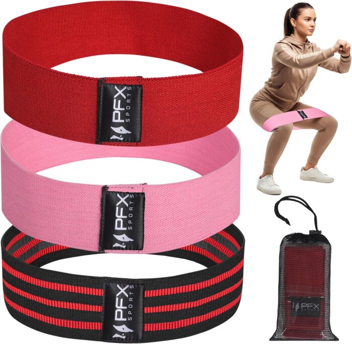 PFX Resistance Bands Set – Non-Slip Fabric Exercise Bands for Women & Men – Hip, Glutes, Legs, Butt & Thigh Workout Bands – Heavy-Duty Elastic Fitness Loop Bands for Squats, Yoga & Pilates