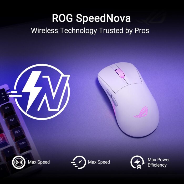 ASUS ROG Keris II Origin Ergonomic Wireless Gaming Mouse: 65-gram Design, Push-Fit Switch Socket II, Micro Switch II, SpeedNova Wireless, 2.4GHz wireless RF, Bluetooth, and wired USB - White - Image 7