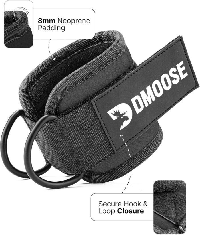 DMoose® Ankle Straps for Cable Machines - One Size Fit with Premium Padding, Glute Kickback Ankle Strap for Women & Men, Cable Attachments for Gym, Booty Workouts, Leg Extension & Hip Abductors - Image 4