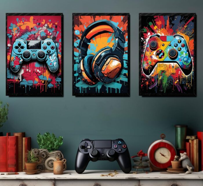 TERRIFI Gaming Wall Art, Retro Video Game Watercolor Posters, Cool Colorful Neon Gamepad Canvas Painting Prints for Boys Room, Kids Game Room, Bedroom Home Decoration, 12x16in, Unframed, 3Pcs - Image 3