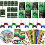 Video Game Party Favors for 12 Guests, 110pcs Games Party Gift Set Including Video Game Wristband Slap Bracelets Keychain Vip Pass Ticket Games Goodie Bags etc Gaming Party Favors