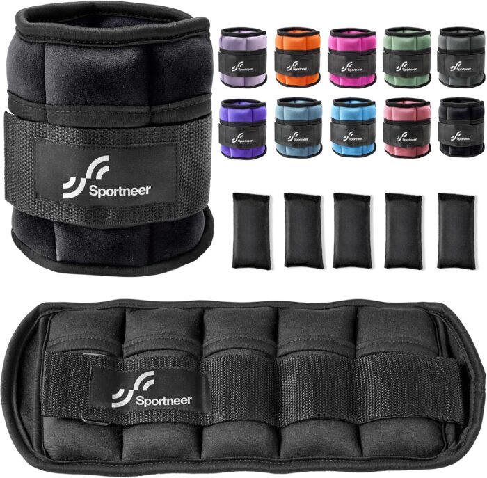 Sportneer Adjustable Ankle Weights: 1 Pair 0.9/1.8/2.7/3.6/4.5 kg Wrist Weights Leg Weights for Women Men Gym Fitness Workout Walking Jogging 2.2 kg per Ankle, 4.5 kg per Pair