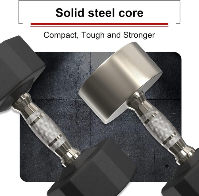 PROIRON Rubber Dumbbells Odorless, Steel Weights Set Men Women Home Gym 3kg 5kg 8kg 10kg 12kg 16kg 20kg 24kg Fitness Training Exercise Body Strength Lifting Equipment (Pair or Single) - Image 2
