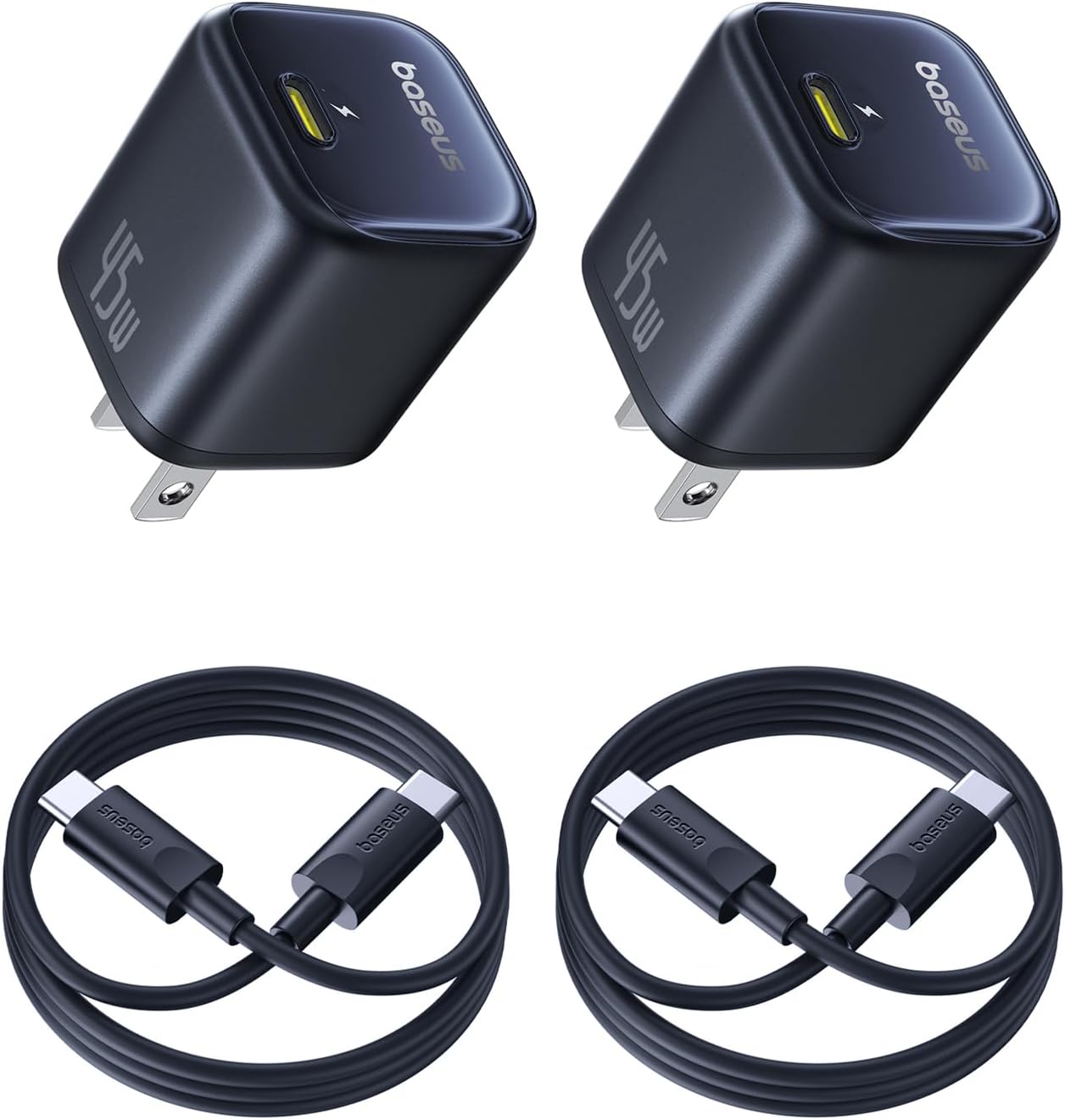 Baseus 45W USB C Charger Block, 2 Pack PPS Fast Charger Type C with USB-C Cable for iPhone 17/16/15 Series, iPad, Galaxy S24 Ultra and More Series