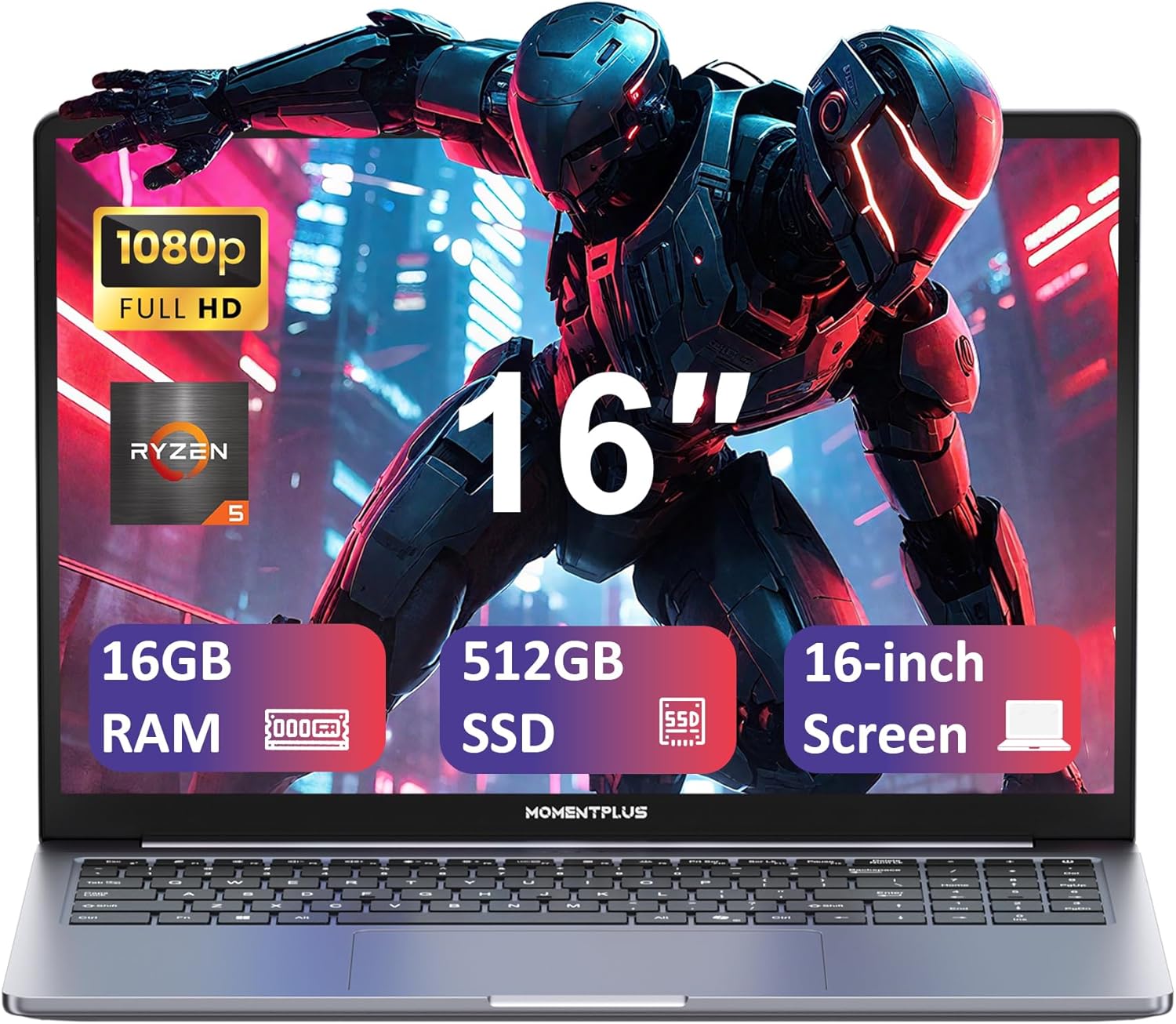 16 Inch Laptop Computer 11 Pro, Ryzen 5 3550H Laptop (Beat N150/N95, Up to 3.7GHz) 16GB DDR4 RAM, 512GB NVMe SSD, 1080P LCD Screen, Backlit Keyboard, Wi-Fi5, BT5.0, Webcam, Dual Speakers