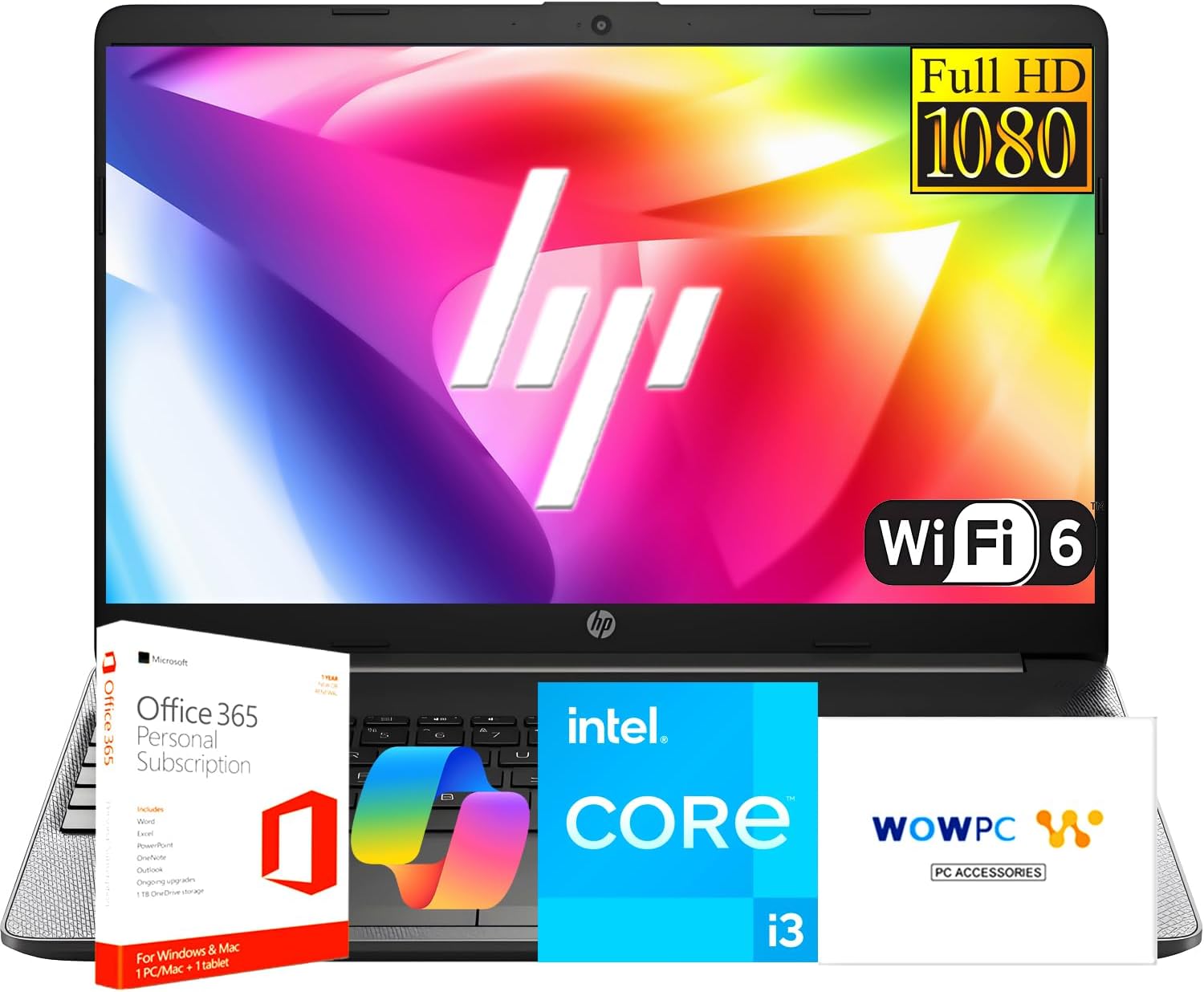 HP 15.6″ FHD New Business Laptop 2025/2026 Edition, Intel 13th High-Performance 6-core i3 CPU, 12GB RAM, 512GB SSD, Long Battery Life, Ethernet & SD Card, Win 11 Pro with Microsoft Office, WOWPC USB