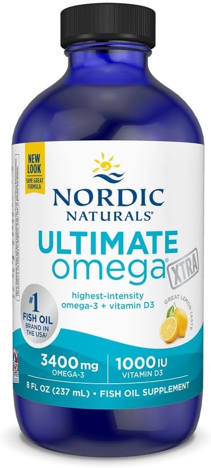 Nordic Naturals Ultimate Omega Xtra Liquid, Lemon Flavor – 8 oz – 3400 mg Omega-3 + 1000 IU Vitamin D3 – EPA & DHA – Brain, Heart, Joint, & Immune Health – Non-GMO – 48 Servings