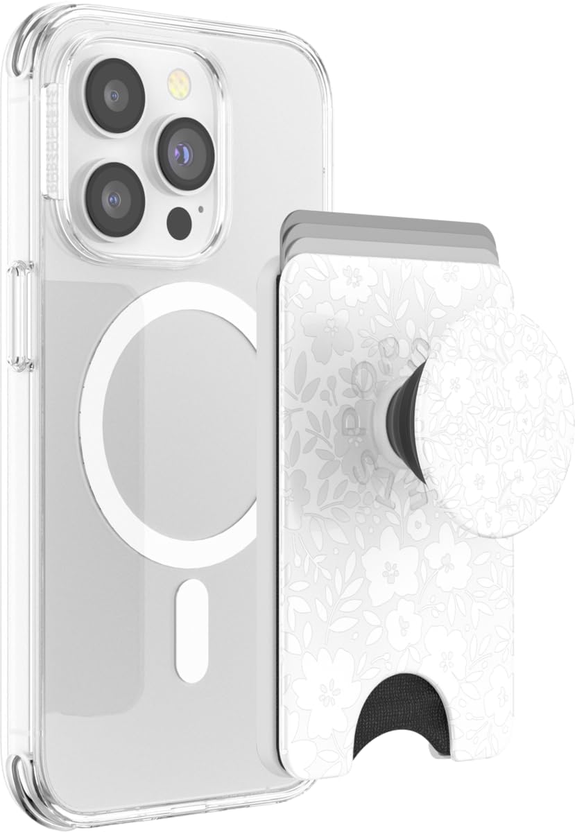 PopSockets Phone Wallet with Expanding Grip and Adapter Ring for MagSafe, Magnetic Phone Card Holder, Wireless Charging Compatible, Wallet Compatible with MagSafe/Samsung – Blanc Fresh