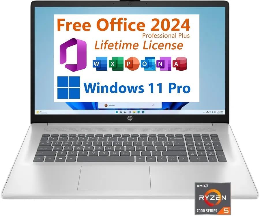 HP 17.3″ FHD Display, Free Microsoft Office 2024 Lifetime License, Copilot AI Chat, 32GB RAM, 1TB SSD, AMD Ryzen 5 Processor, Webcam, Numeric Keypad, Long Battery Life, Windows 11 Pro,Silver
