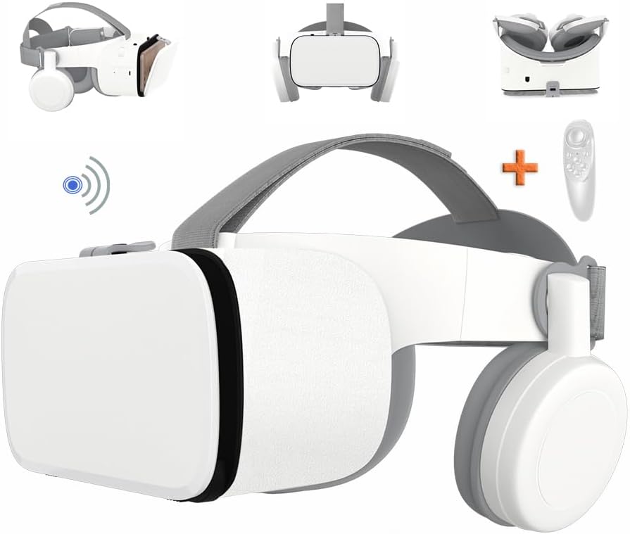 VR Headset Compatible with 4.7-6.3 inch iPhone and Android, 3D Virtual Reality Glasses with Wireless Headphones, VR Goggles for IMAX Movies & VR Games, Soft & Comfortable. (White+White RC)