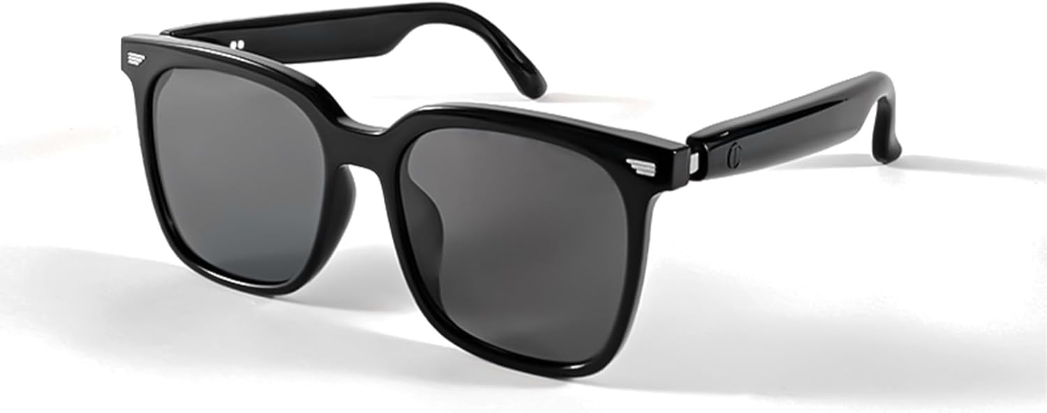 Smart Glasses Bluetooth Audio Sunglasses for Men Women with Dual Stereo Speakers, Open Ear Music &HD Calling, Touch &Voice Assistant, UV Protection——Black Classic