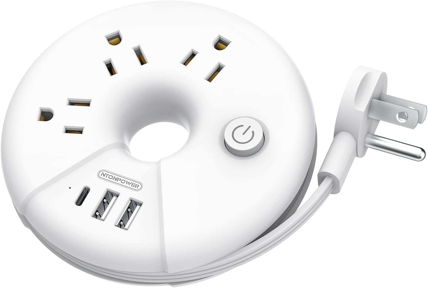 Travel Power Strip, NTONPOWER 3 Outlets 3 USB(1 USB C) Cruise Approved Power Strip, Short Extension Cord 3ft, Travel Essentials for Home, Hotels, Cruise Ship, Vacation, White, i-Donut