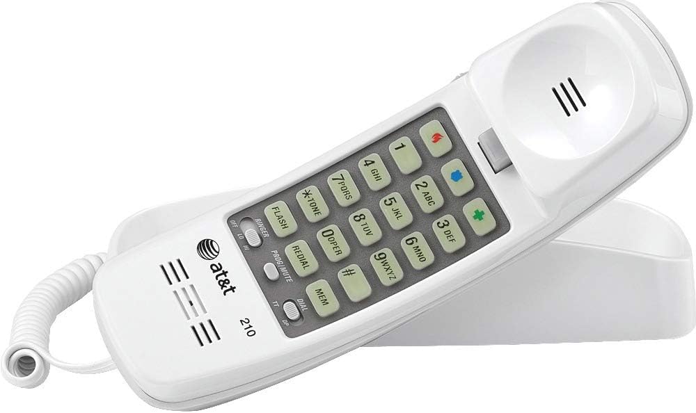 AT&T 210 Basic Trimline Corded Phone, No AC Power Required, Wall-Mountable, White