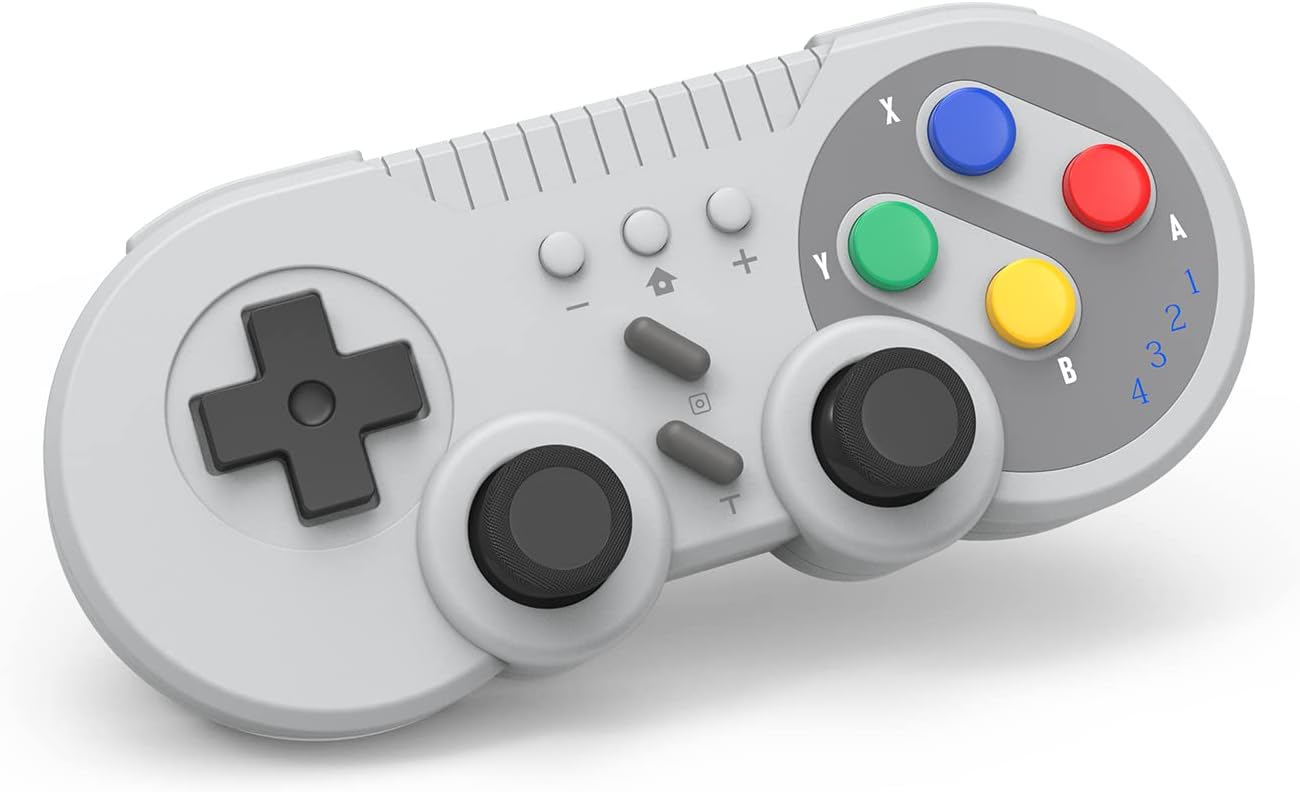 Switch Controller Wireless Gamepad Compatible with NS/Switch OLED/Windows PC – Classic SNES Style Controller with Motion Control/Vibration/Turbo/Wakeup – Gray