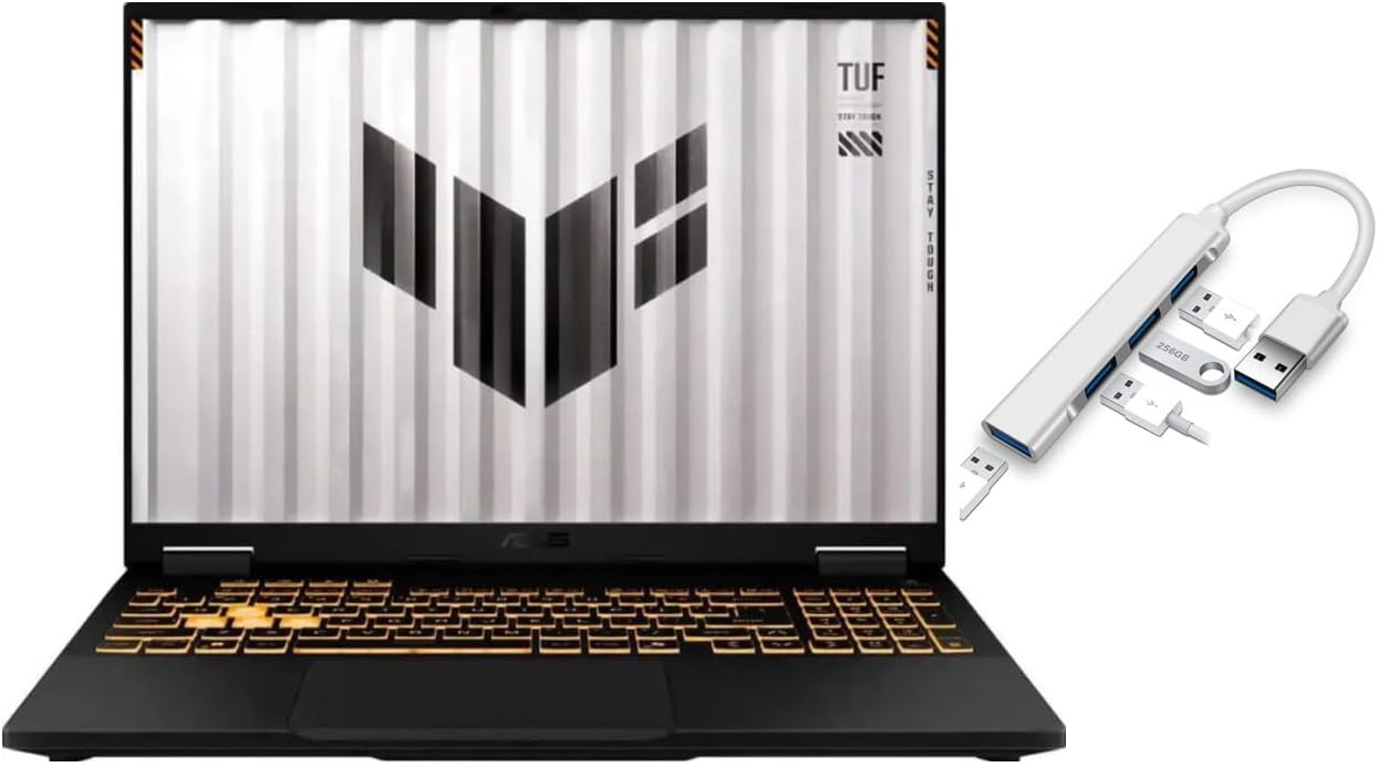 ASUS TUF 16″ FHD+ 165Hz Gaming Laptop | Intel Core i7-14650HX |NVIDIA GeForce RTX 5060| Backlit |Backlit| 32GB RAM DDR5 | 1024GB SSD |Jaeger Gray |Windows 11 Home |Bundle with USB 3.0 Hub