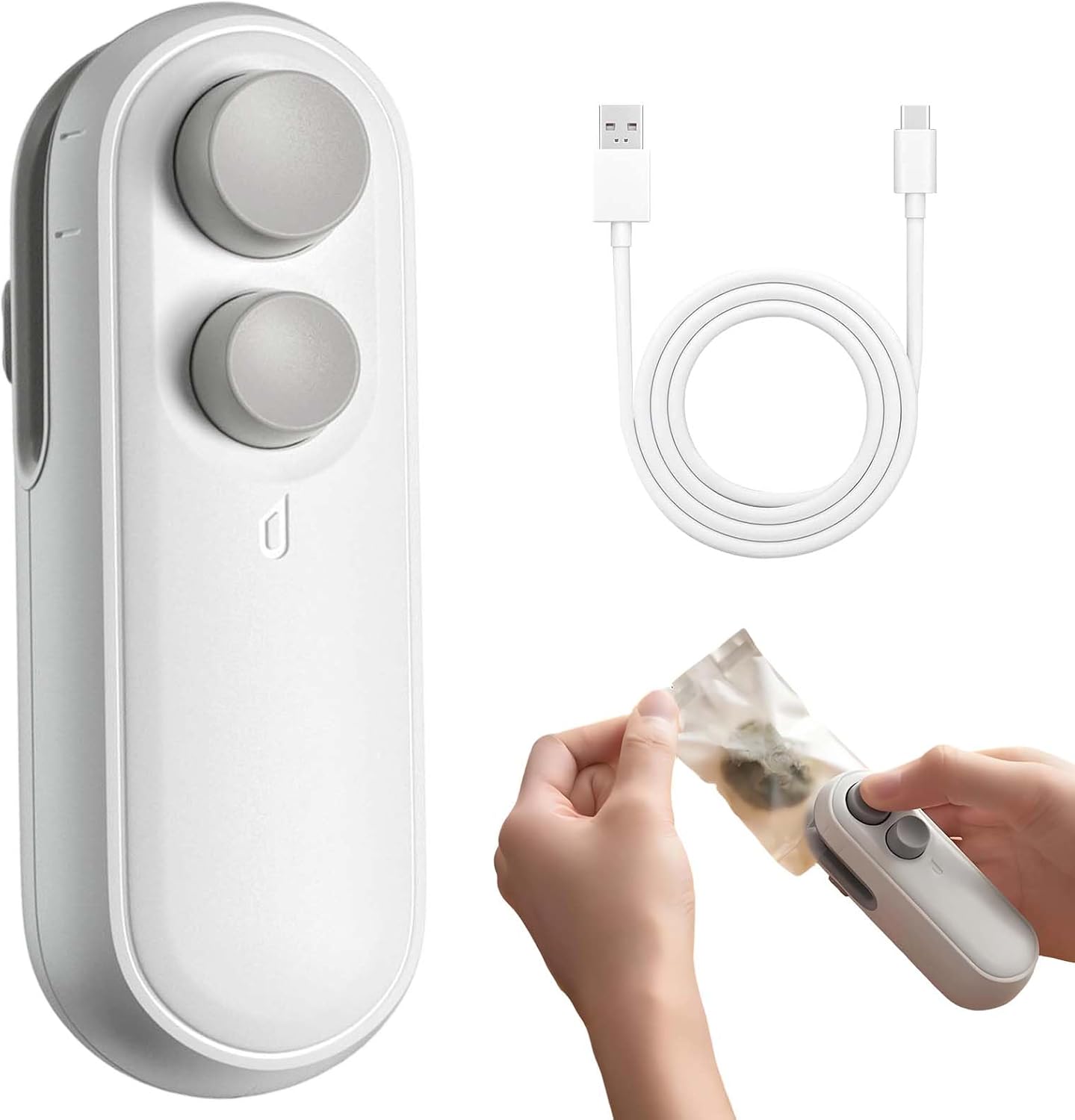 Mini Bag Sealer with Cutter and Magnet, 2026 Upgraded Handheld Bag Resealer for Chip Bags, 2 in 1 Mini Snack Bag Sealing Machine, Portable Heat Sealing Tool Kitchen Gadgets (White)