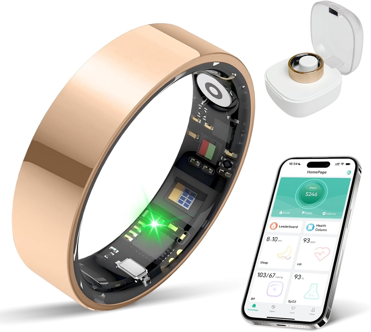 Smart Ring for Women & Men, Health Tracker with Sleep，Exercise Monitoring, iOS&Android Compatible, IP68 Waterproof, No Subscription, 5-Day Battery (Rose Gold, 9)