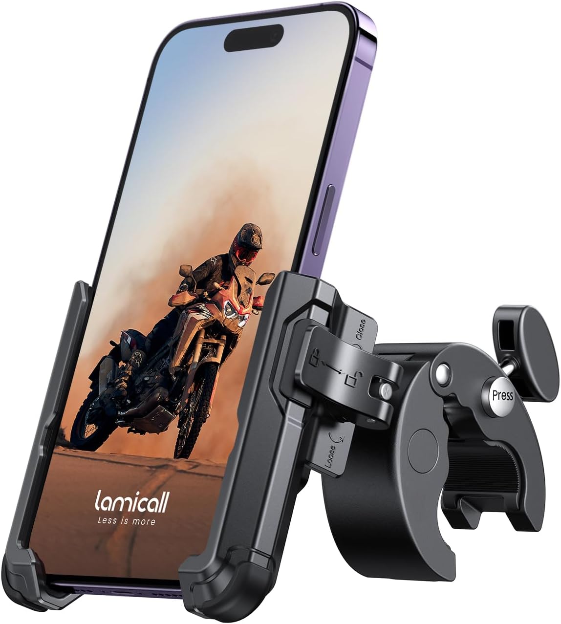 Lamicall Motorcycle Phone Mount Holder – [Camera Friendly] [1s Lock] Bike Phone Holder Handlebar Clamp, Bicycle Scooter Phone Clip, for iPhone Air, 17, 16, 15 Pro Max, Galaxy S25 Ultra, 4.7-7″ Phones