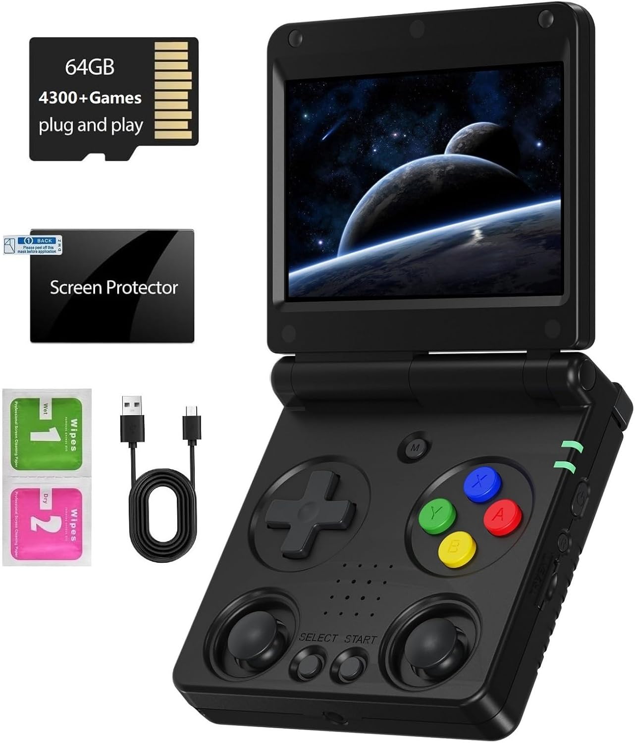 RG34XXSP Foldable Retro Handheld Game Console , 3.4 Inch IPS Screen Linux System Sunken Dual Joystick Built-in 64G TF Card 5000+ Games Handheld Emulator Support 5G WiFi Bluetooth TV Output(Black)