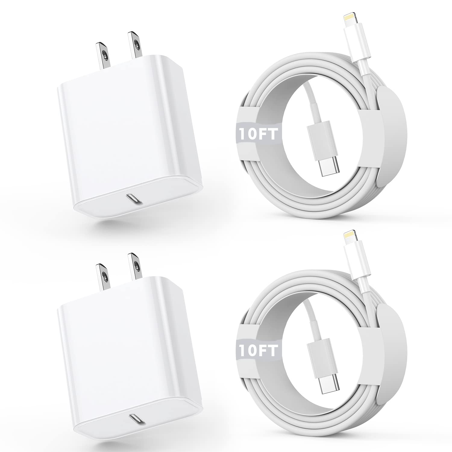 iPhone Fast Charger, [Apple Certified] 2Pack 10FT Extra Long Fast Charging USB C to Lightning Cable Cords with PD USB C Wall Charger Block for Apple iPhone 14/13/12/11/Pro/Pro Max/11/Xs Max/XR/X, iPad