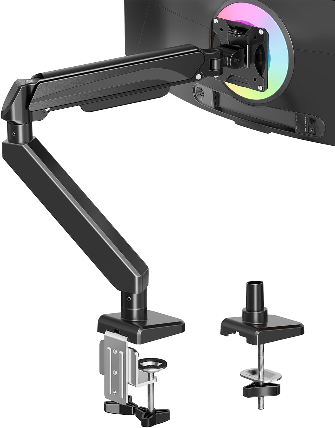 MOUNT PRO Ultrawide Single Monitor Arm for 22″- 42″ Screens, Monitor Desk Mount Stand Holds 4.4-33 lbs, Heavy Duty Height Adjustable Vesa Mount, with C Clamp & Grommet Base