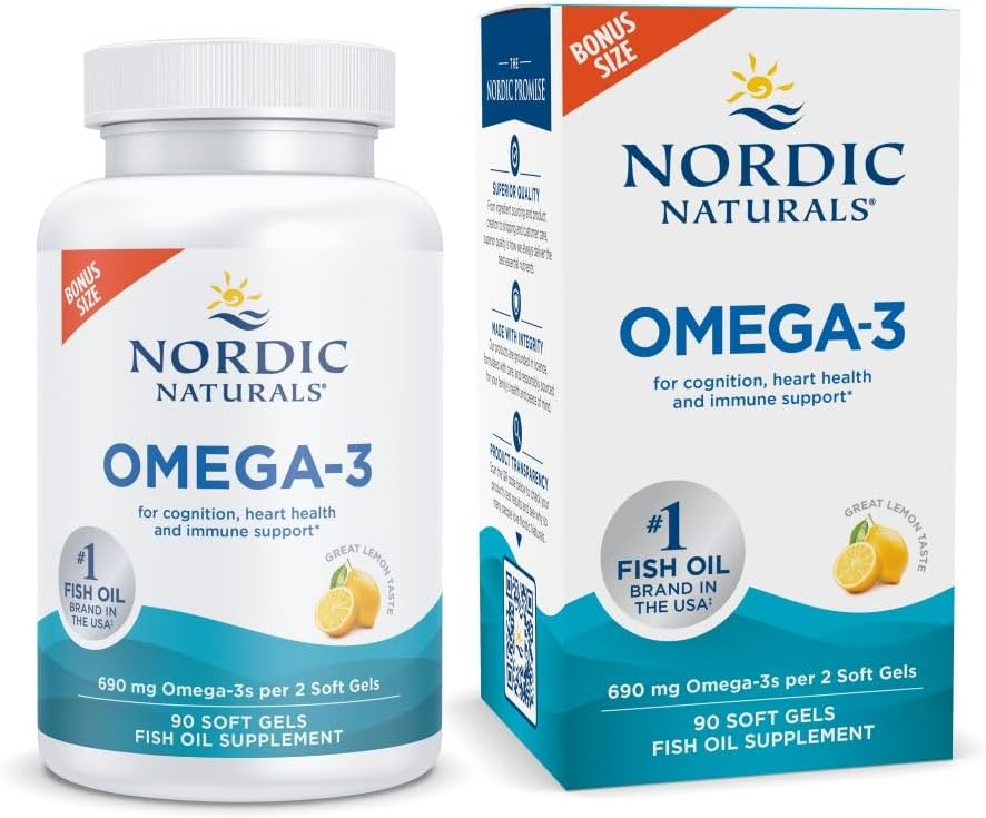 Nordic Naturals Omega-3, Lemon Flavor – 90 Soft Gels – 690 mg Omega-3 – Fish Oil – EPA & DHA – Immune Support, Brain & Heart Health, Optimal Wellness – Non-GMO – 45 Servings