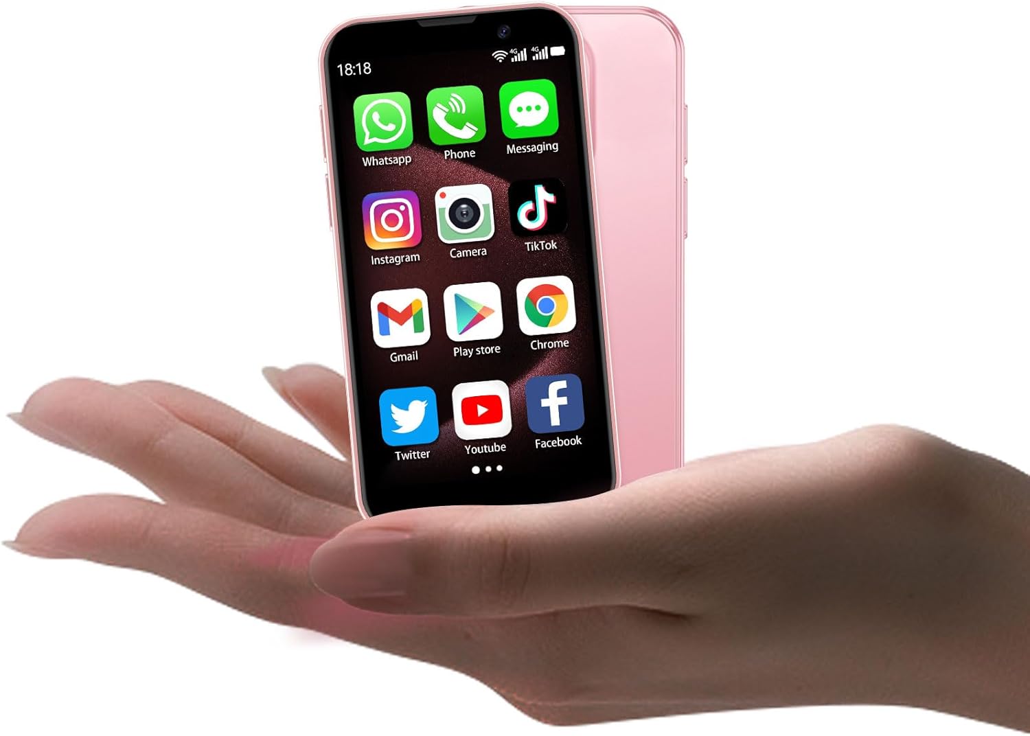 Mini Phone World’s Smallest 3.0″ HD Touch Screen Mini Smartphone Unlocked Android Compact Mobile Phone for Kids & Students Cell Phone wih Quad-Core Dual SIM Face ID 2GB+16GB Pink