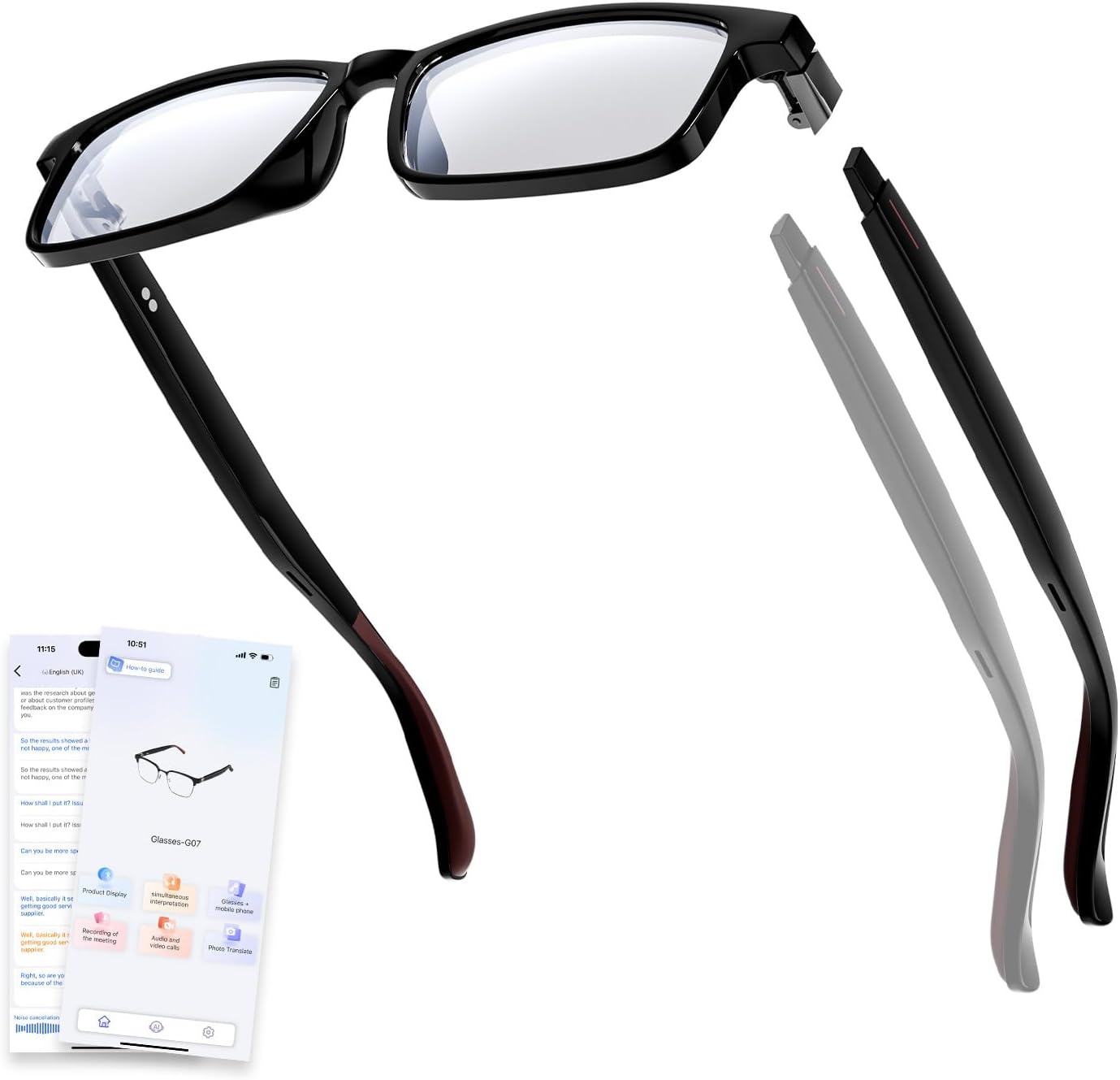Gen3 Smart Translation Glasses – Bluetooth Glasses with Dual Temples (Bluetooth+Standard), Real-Time AI Interpreter, Touch Control, Voice Assistant – Lightweight for Travel, Work, Business