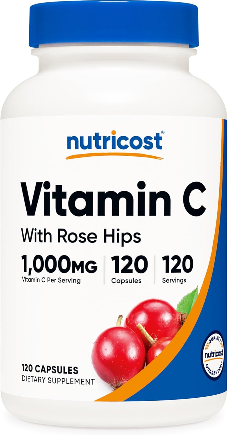 Nutricost Vitamin C with Rose HIPS 1025mg, 120 Capsules – Vitamin C 1000mg, Rose HIPS 25mg, Premium, Non-GMO, Gluten Free Supplement