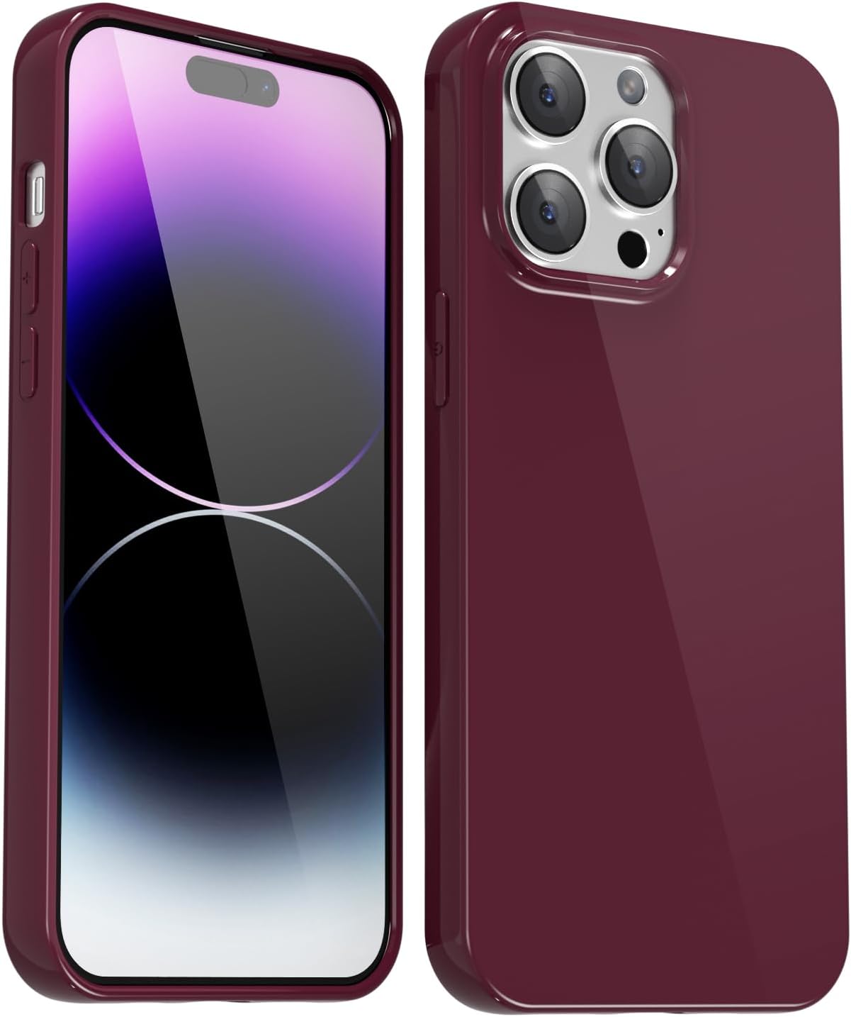 for iPhone 14 Pro Max Case Silicone, Glossy Soft Rubber Gel Jelly Cute Protective Plastic Simple Plain Phone Case Cover for Women Girl, Slim Thin Flexible Shockproof TPU, Burgundy Wine