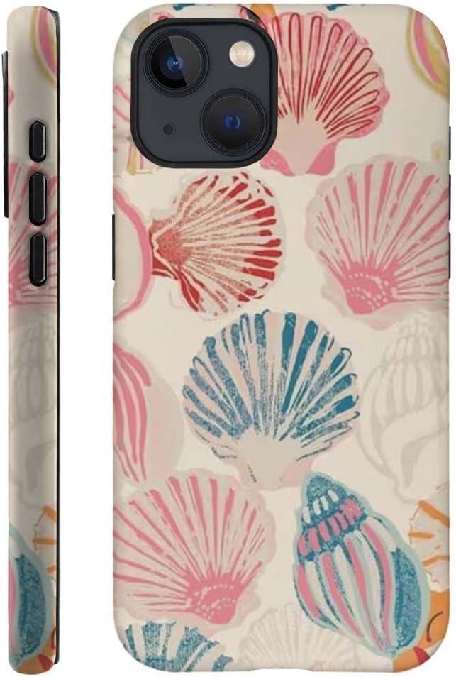 Generic Case Compatible with for iPhone 14,Pink Sea Shell Art Phone Case for iPhone 14,Protective Phone Case Hybrid 2-Layer Hard Shell for Girl Boy Women Men