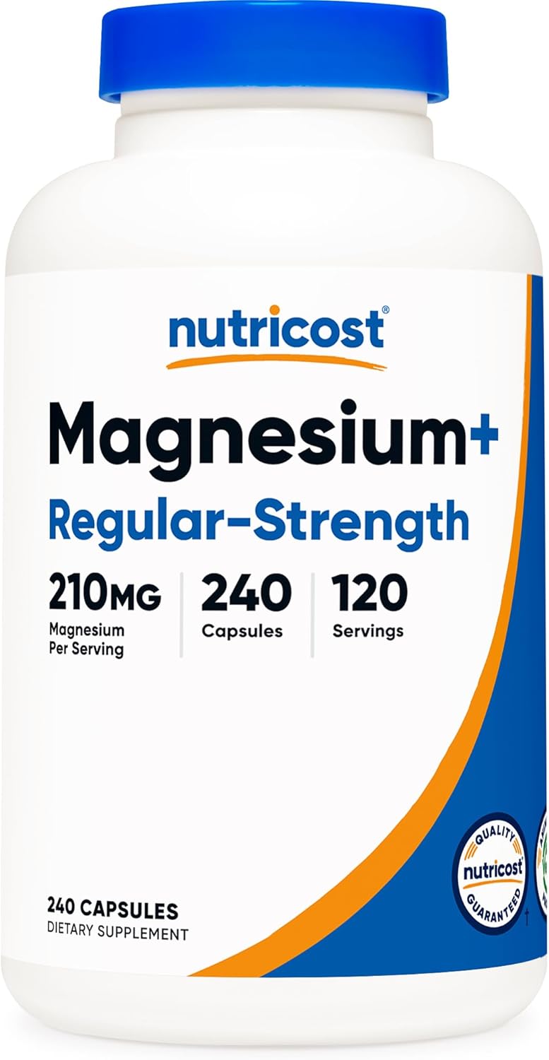 Nutricost Magnesium+ Regular Strength (210mg, 240 Capsules) – 120 Servings, Made with Magnesium Glycinate and Oxide, Non-GMO, Gluten Free and Vegan Friendly
