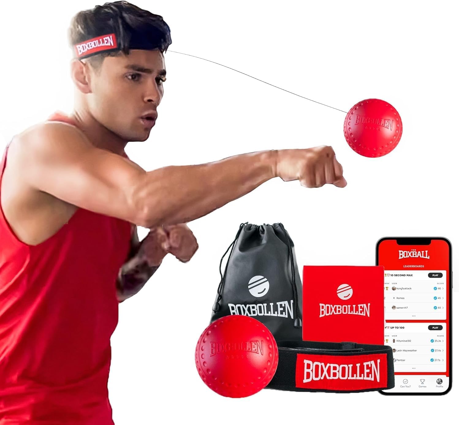 Boxbollen® Boxing Reflex Ball – Celebrity-Endorsed Home Workout Game – App-Connected Punch Counter – Hand Eye Coordination Training Ball – Christmas Gift for Boxers, All Ages – Stocking Stuffer