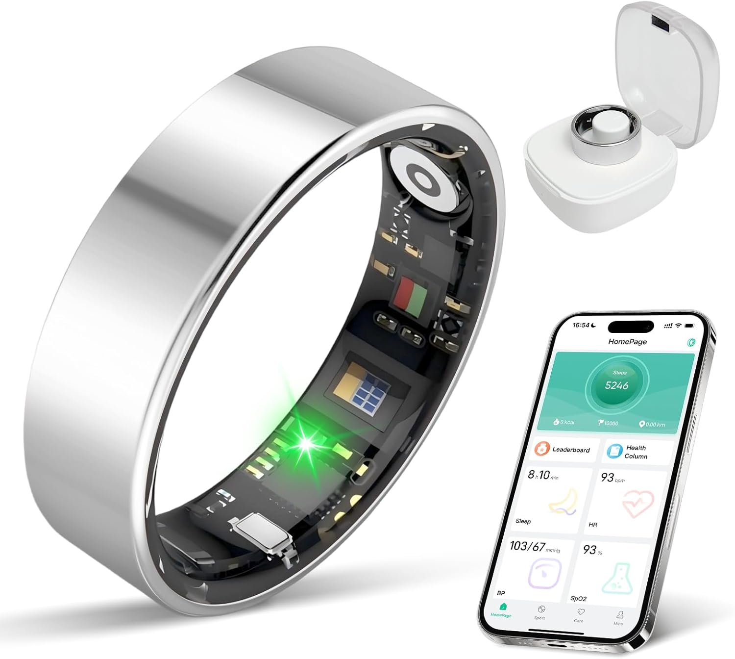Smart Ring for Women & Men, Health Tracker with Sleep，Exercise Monitoring, iOS&Android Compatible, IP68 Waterproof, No Subscription, 5-Day Battery (Silver, 9)