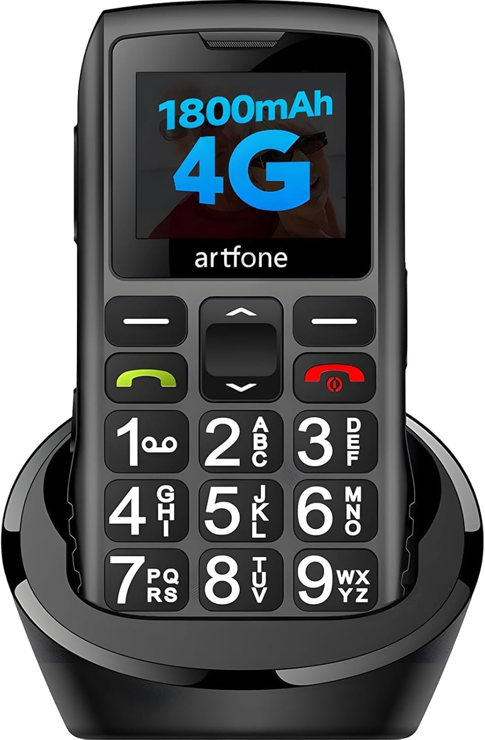 C1+4G Pro Black – Big Buttons Cell Phone for Seniors丨Basic Phone with SOS Button丨Charging Station丨1800mAh丨Loud Speaker丨Talking Clock丨Speed Dial丨Hands-free丨Large Font丨Unlocked Phones丨FM Radio